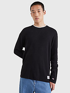 black layered waffle knit jumper for men tommy jeans
