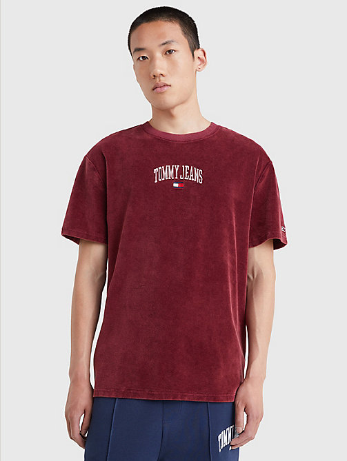 paars college classic fit t-shirt van velours voor heren - tommy jeans