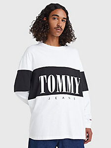white layered long sleeve skater fit t-shirt for men tommy jeans