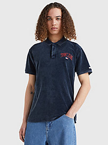 blau classic fit college-poloshirt aus velours für herren - tommy jeans
