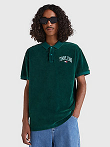 zielony welurowa koszulka polo college dla mężczyźni - tommy jeans