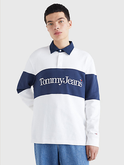 wit colour-blocked relaxed fit rugbyshirt voor heren - tommy jeans