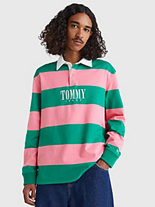 pink stripe relaxed fit rugby shirt for men tommy jeans