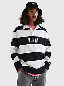 white stripe relaxed fit rugby shirt for men tommy jeans