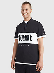 black colour-blocked classic fit polo for men tommy jeans