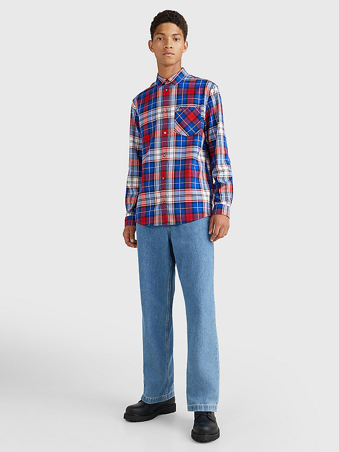blue check flannel shirt for men tommy jeans