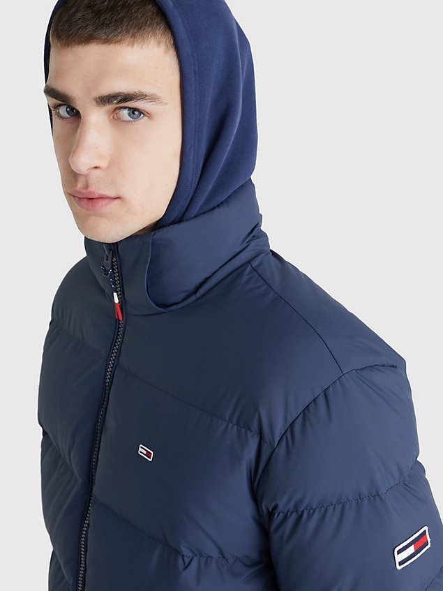 blue essential down hooded casual fit parka for men tommy jeans