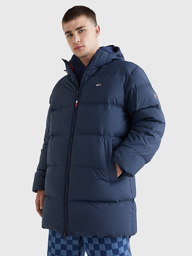 blue essential down hooded casual fit parka for men tommy jeans