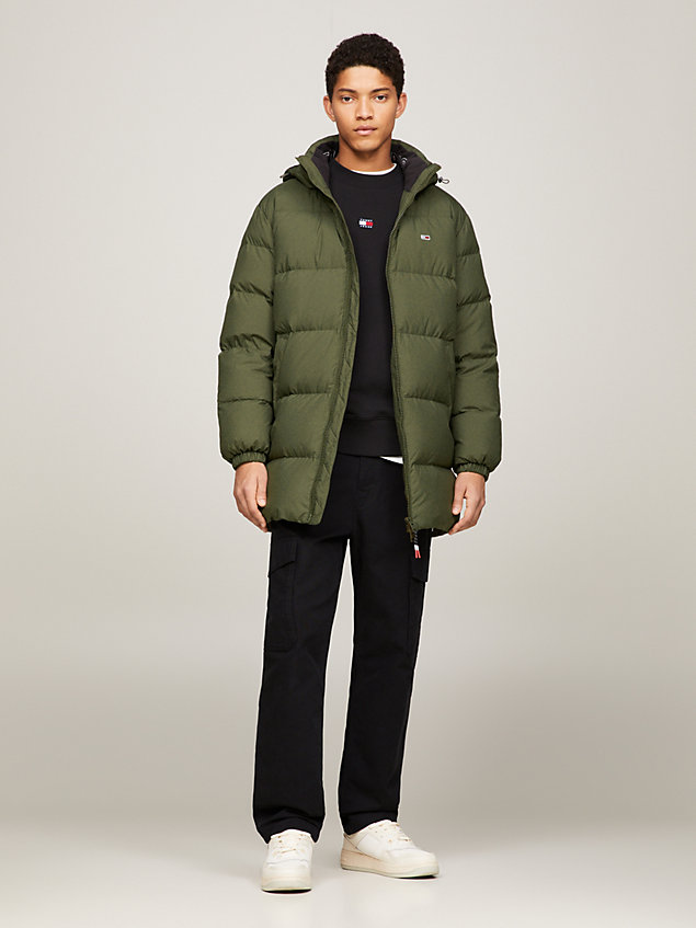 green essential down hooded casual fit parka for men tommy jeans