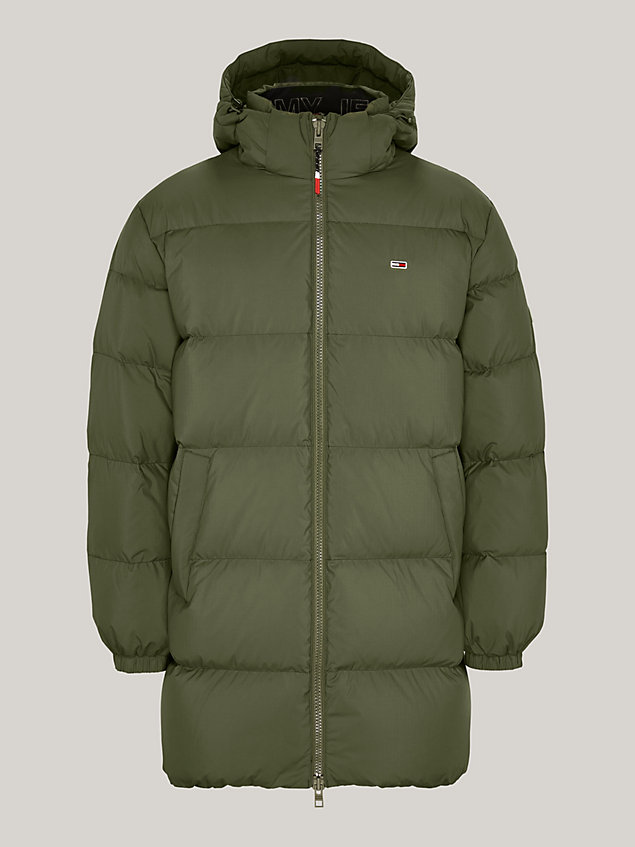 green essential down hooded casual fit parka for men tommy jeans