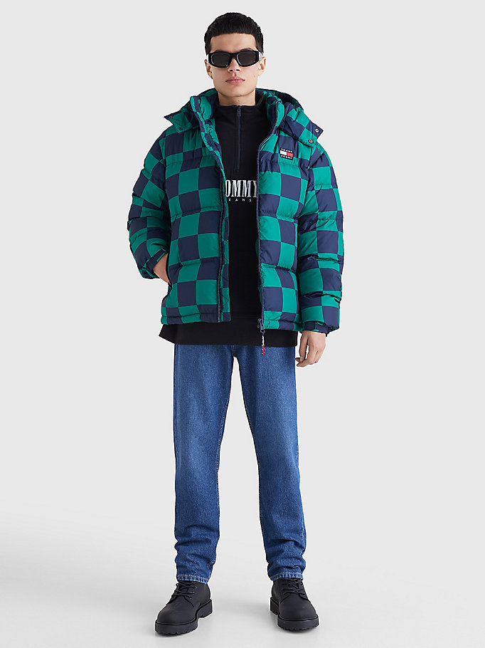 green alaska hooded puffer jacket for men tommy jeans