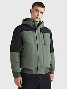 green tech colour-blocked padded bomber jacket for men tommy jeans