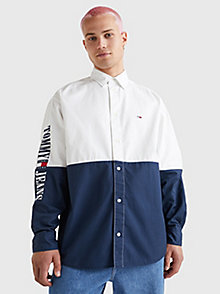 white colour-blocked skate fit organic cotton shirt for men tommy jeans