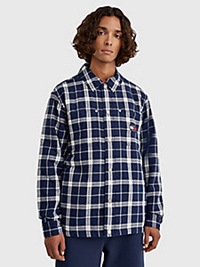 blue modern padded check organic cotton overshirt for men tommy jeans