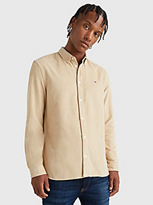 beige regular fit cord-hemd für men - tommy jeans