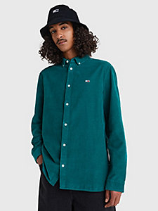 chemise standard en velours côtelé vert pour hommes tommy jeans