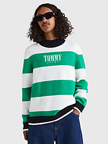 green stripe relaxed fit jumper for men tommy jeans