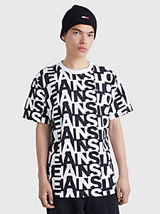 white all-over logo print relaxed t-shirt for men tommy jeans