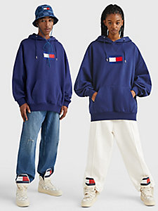 blue sueded tonal logo hoody for men tommy jeans
