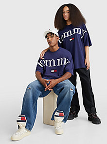 синий футболка с логотипом tommy split для мужчины - tommy jeans