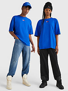 blue dual gender split hem t-shirt for men tommy jeans