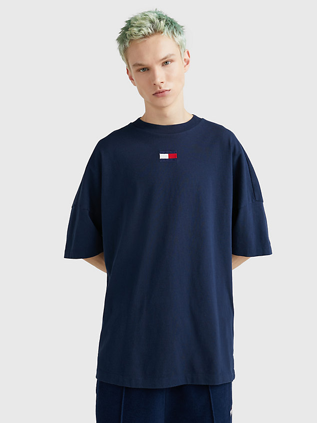 blue uniseks peachskin t-shirt met split voor heren - tommy jeans