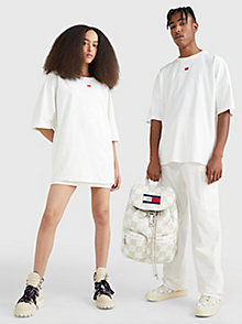 weiß genderneutrales t-shirt mit geteiltem saum für men - tommy jeans