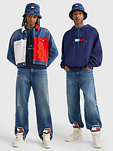 denim genderneutrale baggy jeans mit weitem bein für herren - tommy jeans