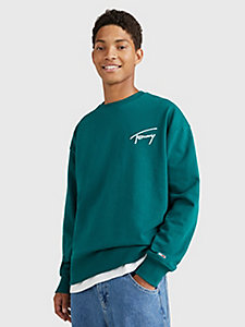 green signature logo embroidery relaxed crew sweatshirt for men tommy jeans