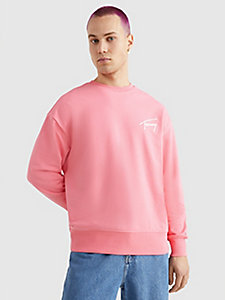 felpa signature relaxed fit con logo ricamato rosa da uomo tommy jeans