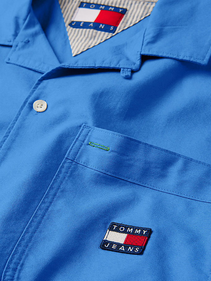 blue exclusive pop drop oxford bowling shirt for men tommy jeans
