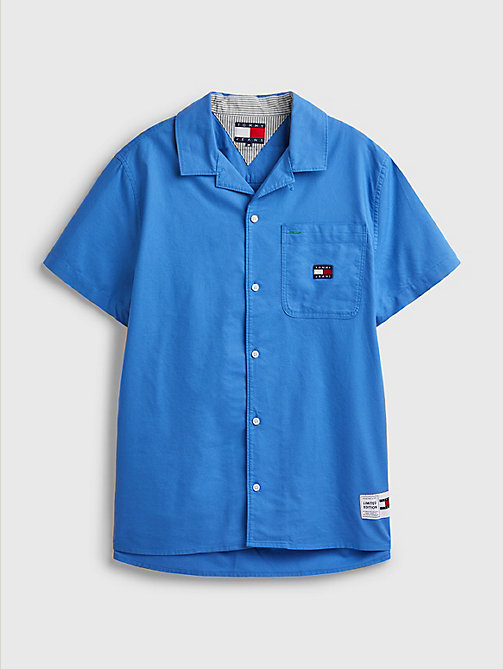blauw exclusive pop drop oxford-overhemd met bowlkraag voor men - tommy jeans