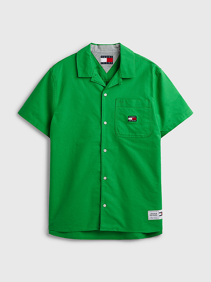 groen exclusive pop drop oxford-overhemd met bowlkraag voor men - tommy jeans