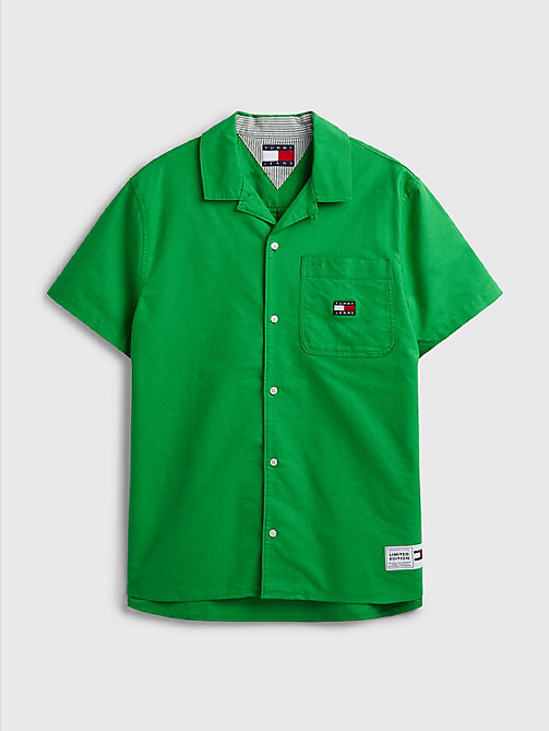 green exclusive pop drop oxford bowling shirt for men tommy jeans