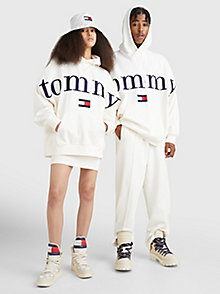 white logo hoody for men tommy jeans
