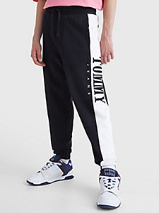 black colour-blocked terry joggers for men tommy jeans