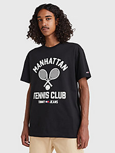 black tennis-inspired classic fit t-shirt for men tommy jeans