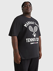 czarny klasyczny t-shirt plus z motywem tenisowym dla mężczyźni - tommy jeans