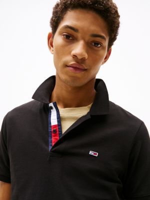 polo ajusté en pur coton noir pour hommes tommy jeans