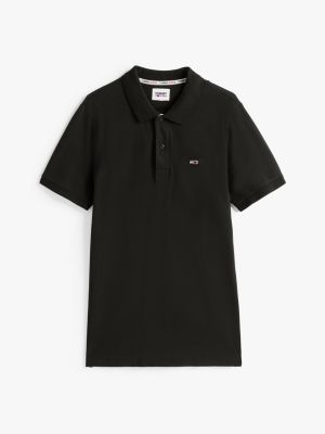 black pure cotton slim fit polo shirt for men tommy jeans