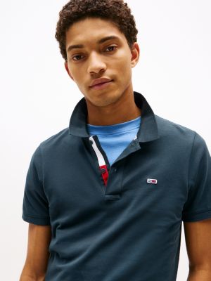 polo ajusté en pur coton bleu pour hommes tommy jeans