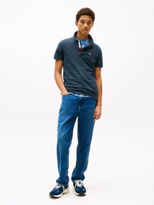 polo ajusté en pur coton bleu pour hommes tommy jeans