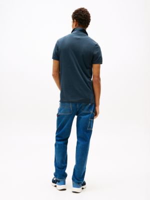 polo ajusté en pur coton bleu pour hommes tommy jeans