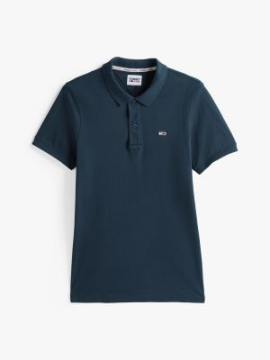 polo ajusté en pur coton bleu pour hommes tommy jeans