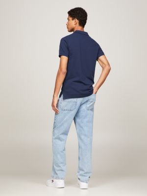 polo ajusté en pur coton bleu pour hommes tommy jeans