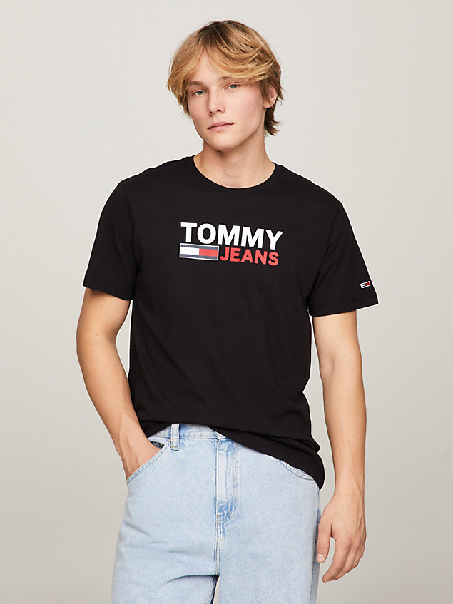 t-shirt in puro cotone biologico con logo black da uomo tommy jeans