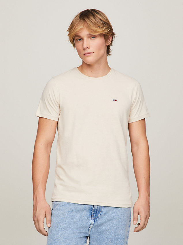 lot de 2 t-shirts essential ajustés en jersey beige pour hommes tommy jeans