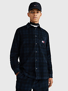 blue check relaxed fit corduroy shirt for men tommy jeans