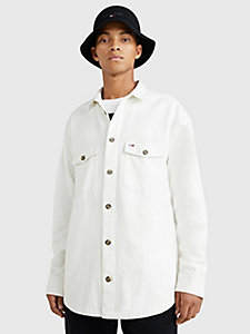 white soft casual fit overshirt for men tommy jeans