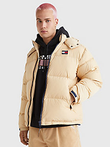 beige alaska casual fit hooded puffer jacket for men tommy jeans